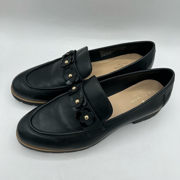 Kate Spade Women's Sz. 11 Black Leather Floral Detail Karisa Loafers - Picture 6 of 12